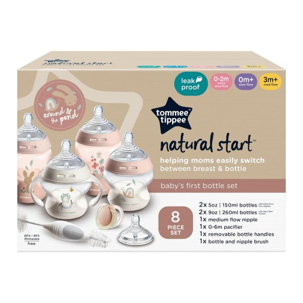 tommee tippee natural start baby’s first bottle set, 2 x 5oz and 2 x 9oz anti colic bottles pink7