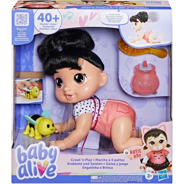 baby alive crawl 'n play katie kat electronic crawling baby doll set13