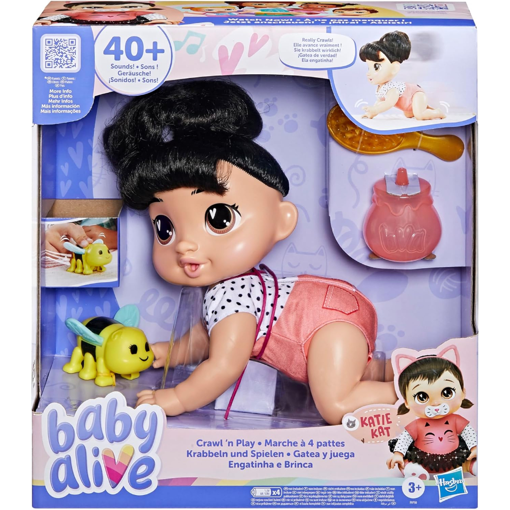 baby alive crawl 'n play katie kat electronic crawling baby doll set13