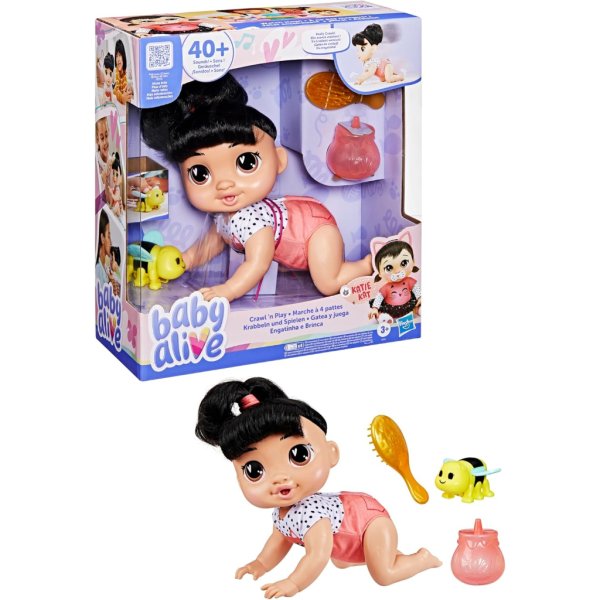 baby alive crawl 'n play katie kat electronic crawling baby doll set6