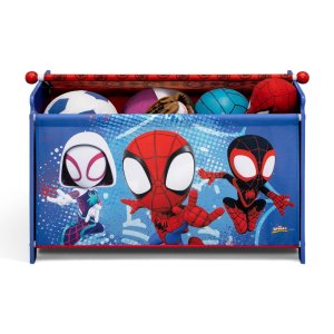 delta children marvel spidey and his amazing friends toy box with retractable fabric top, blue2