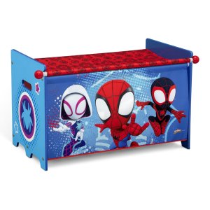 delta children marvel spidey and his amazing friends toy box with retractable fabric top, blue4