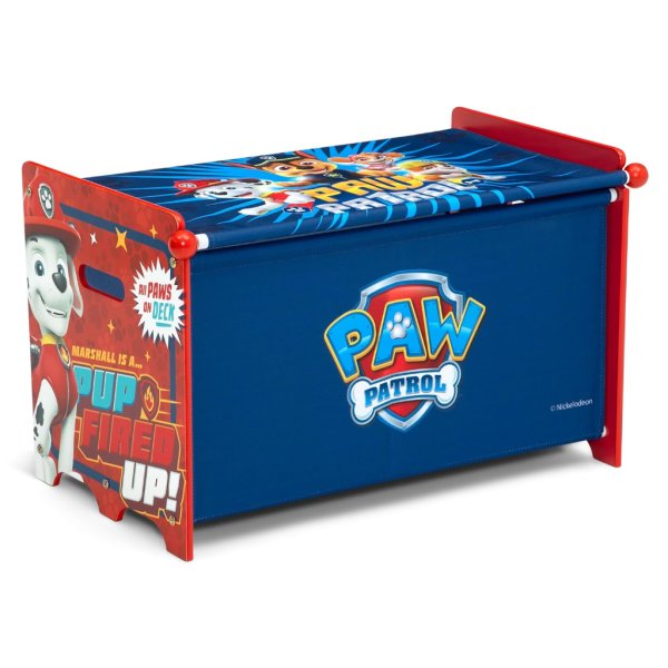 delta children paw patrol toy box toy box with retractable fabric top, blue4