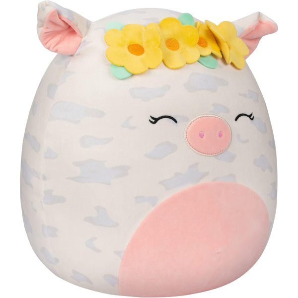 squishmallows 16 inch rosie spotted pig with yellow flower crown4