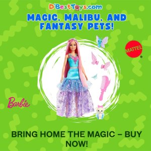 Barbie Doll with 2 Fantasy Pets & Dress, Barbie “Malibu” Fashion Doll Inspired by the Movie Barbie A Touch of Magic, 7-inch Long Hair
