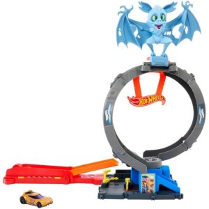 Hot Wheels City Toy Car Track Set, Bat Loop Attack with Adjustable Loop & Launcher, 1:64 Scale Toy Vehicle, Connects to Other Sets