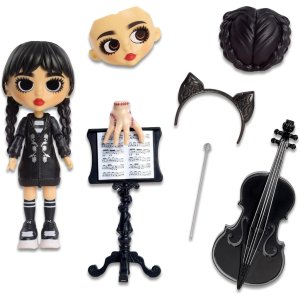Just Play Wednesday Deluxe 6-inch Articulated Figure, 11-Pieces, Interchangeable Face Plates and Fashion, Customizable Collectible Figurine, Kids Toys for Ages 3 Up