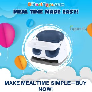 Ingenuity Baby Base 2-in-1 Booster Feeding and Floor Seat with Self-Storing Tray - Night Sky