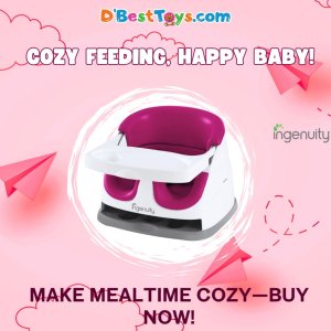 Ingenuity Baby Base 2-in-1 Booster Feeding and Floor Seat with Self-Storing Tray - Pink Flambe