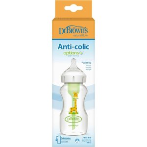 Dr.Brown's 9oz/270ml Wide-Neck Anticolic Option+ Baby Bottle W/Level 2 Nipple, Giraffe, 1pack