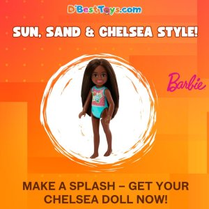 Barbie Chelsea Small Doll With Beach Swimsuit, Polka Dot & Floral Print, Brown Hair & Brown Eyes