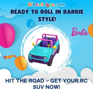 Hot Wheels Barbie RC Suv & Stickers, Battery-Powered Toy Truck, Fits 2 Barbie Dolls