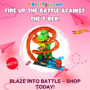 Hot Wheels Toy Car Track Set, City T-Rex Blaze Battle Playset