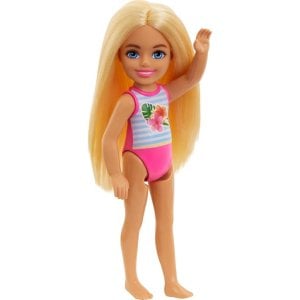 Barbie Chelsea Small Doll Featuring Swimsuit with Stripes & Floral Print, Blonde Hair & Blue Eyes