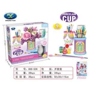 Porcelain Cup DIY Painting Set with Paints & Brushes (9 Pieces