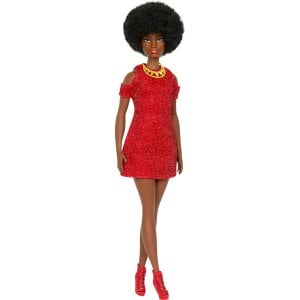 Barbie Fashionistas Doll #221 With Natural Black Hair, Red Dress & Accessories, 65Th Anniversary