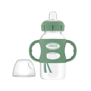 Dr. Brown’s Wide-Neck Transitional Sippy Bottle with Silicone Handles 9 oz/270 mL, Green, 1-Pack