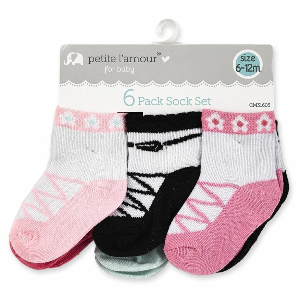 6 pack sock set (asst. sizes) pink