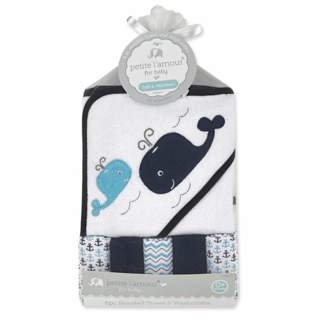 6 piece hooded towel & washcloths blue