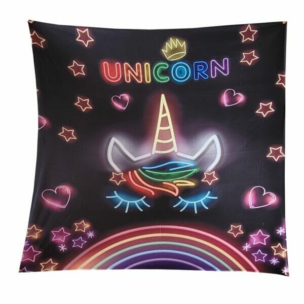 adasmile a & s girls unicorn bedding set gold stars pink hearts and crown printed on black background neon unicorn duvet cover
