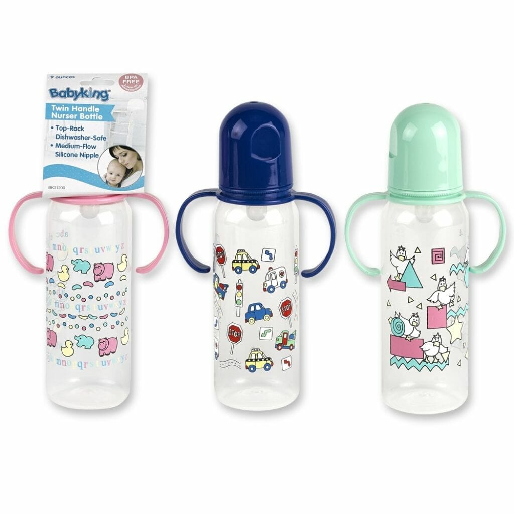 baby king 9 oz. printed handle nurser bottle bpa free