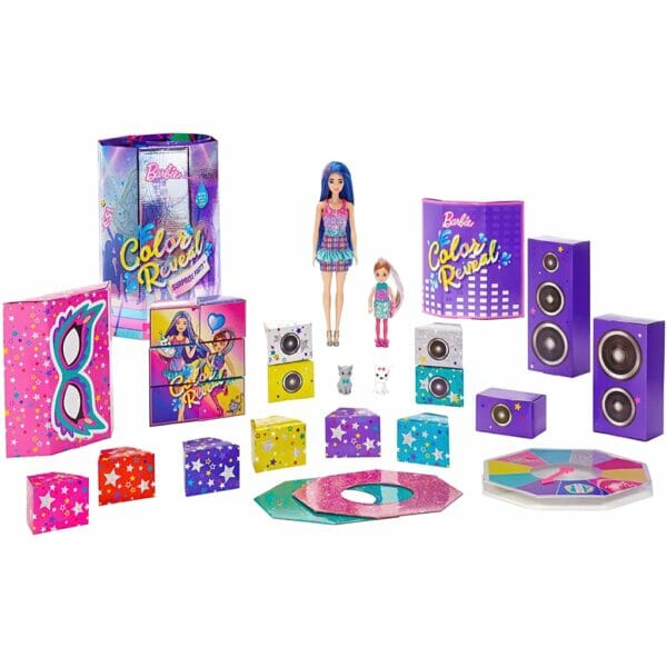 barbie® color reveal™ surprise party! set with 50+ surprises, 2 dolls & 2 pets1