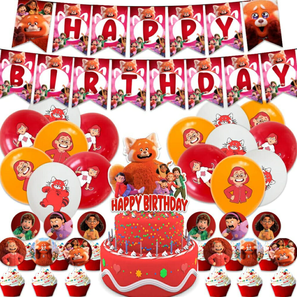 cute red panda birthday party supplies party decorations cute cartoon theme party set (2)