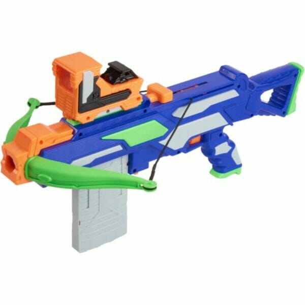 designed with a battery operated red dot scope for pinpoint aim, this unique crossbow holds 1 round of ammo of 10 darts.1