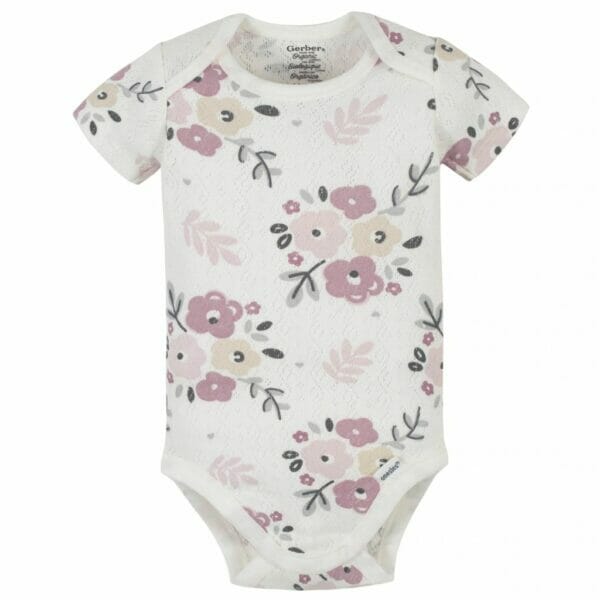 gerber 3 pack organic baby girls wild flower short sleeve onesies1