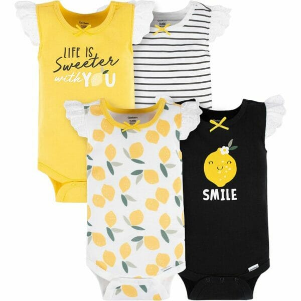 gerber 4 pack baby girls lemon squeeze tank onesies® bodysuits