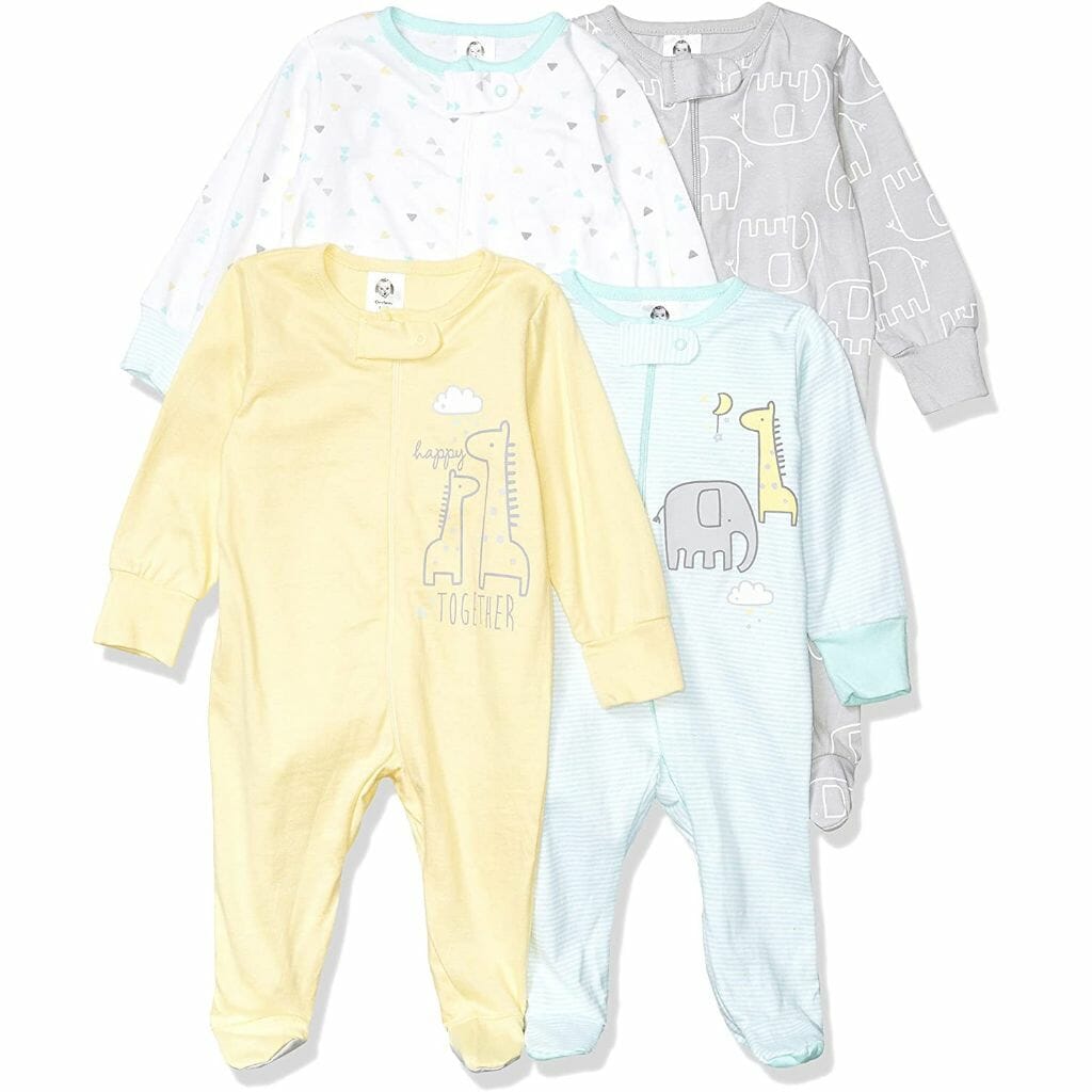 gerber 4 pack baby neutral animals zip front sleep ‘n plays4