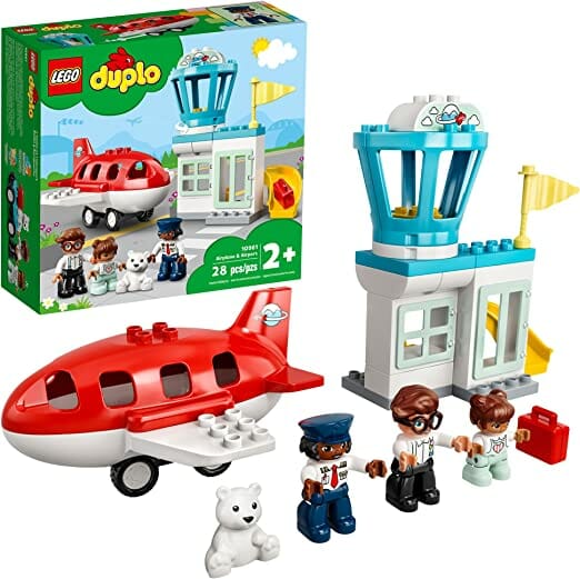 lego duplo town airplane & airport 10961 building toy; fun gift for toddlers (28 pieces)11