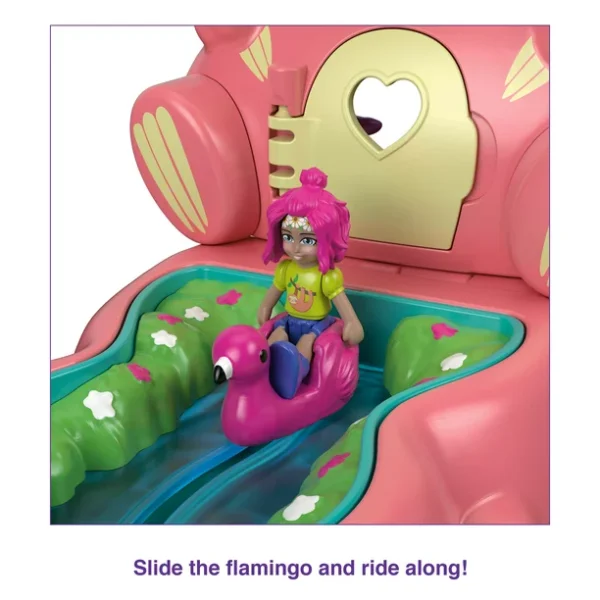 polly pocket flip & find sloth compact, flip feature creates dual play surfaces, micro doll, 2