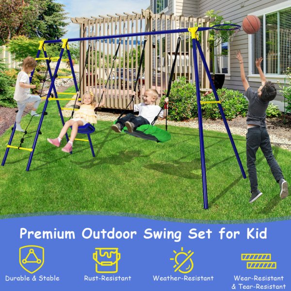 5 in 1 outdoor kids swing set w: heavy duty swing frame & ground stakes backyard10
