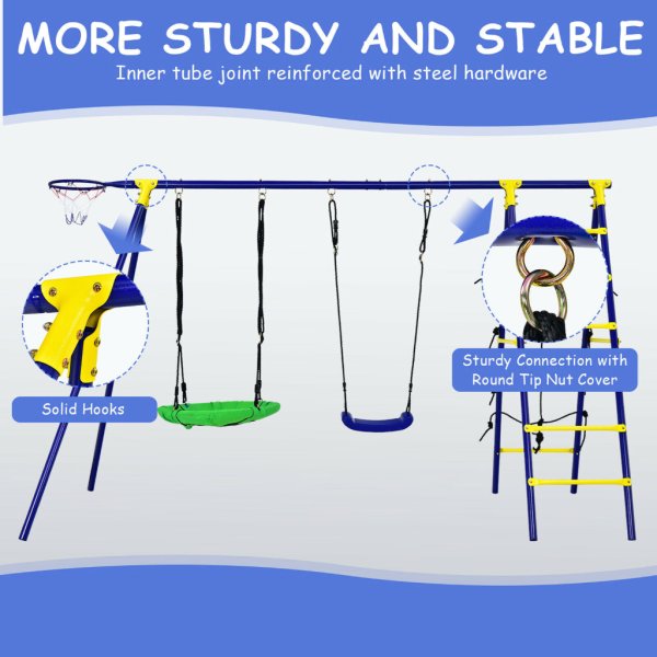 5 in 1 outdoor kids swing set w: heavy duty swing frame & ground stakes backyard3