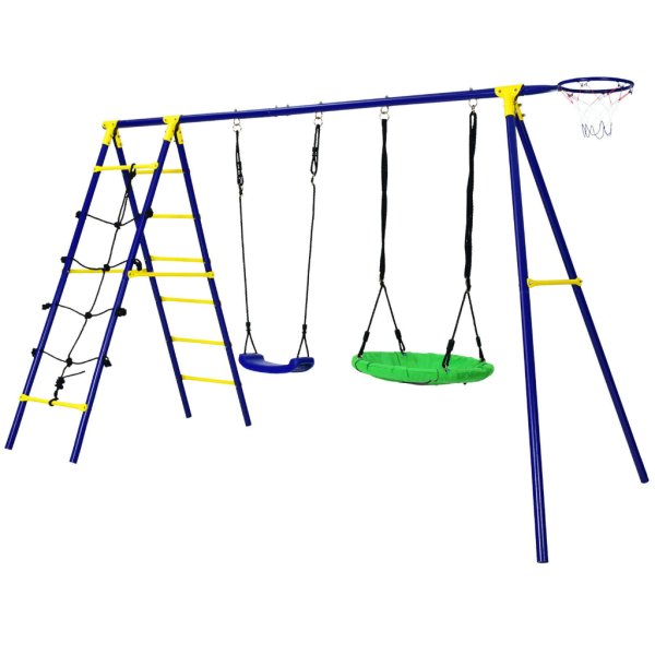5 in 1 outdoor kids swing set w: heavy duty swing frame & ground stakes backyard5