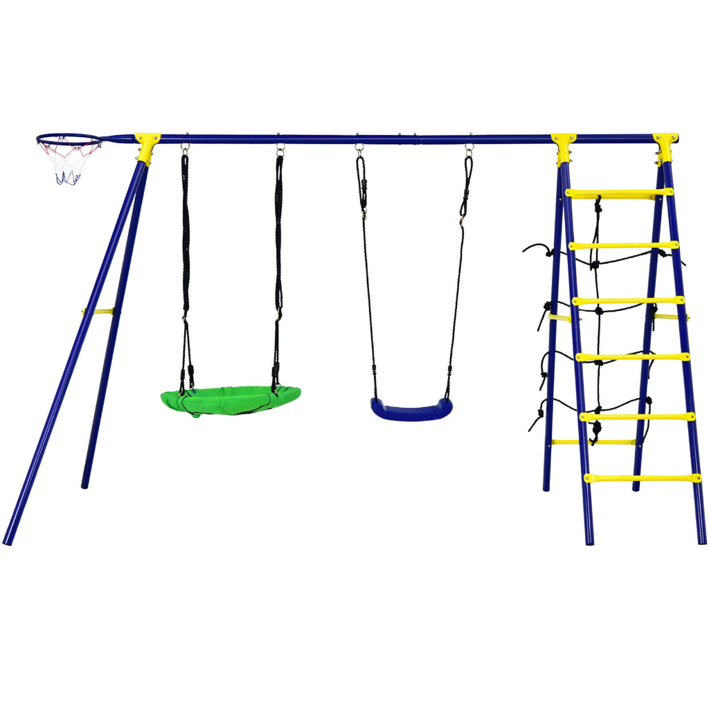 5 in 1 outdoor kids swing set w: heavy duty swing frame & ground stakes backyard6