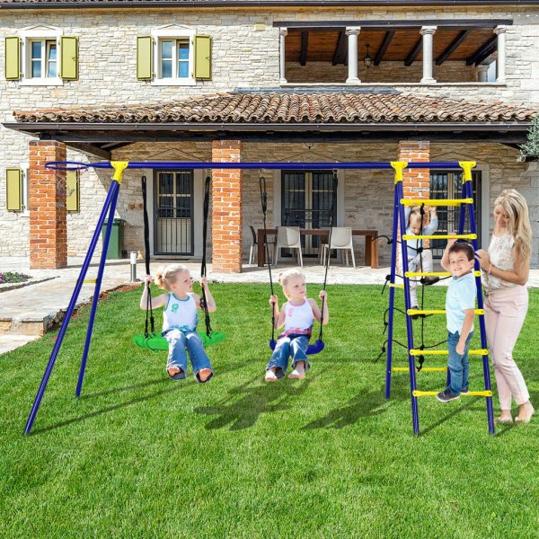 5 in 1 outdoor kids swing set w: heavy duty swing frame & ground stakes backyard9