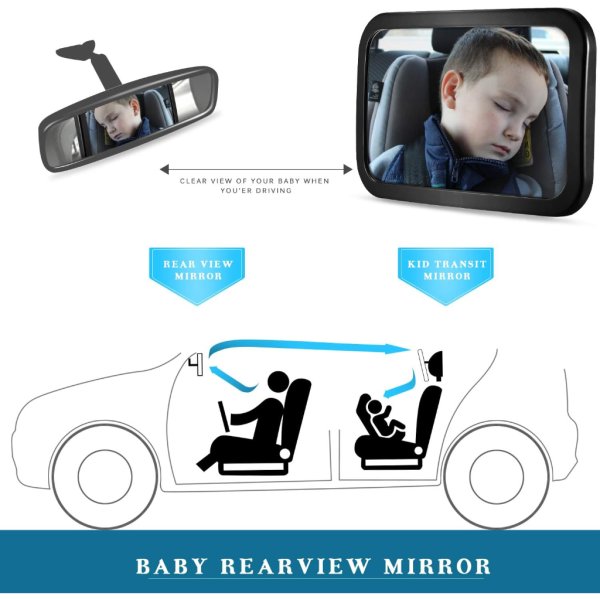 baby car mirror, darviqs seat safely monitor infant child in rear facing seat, wide view shatterproof adjustable acrylic 360°for backseat, crash tested and certified for safety3