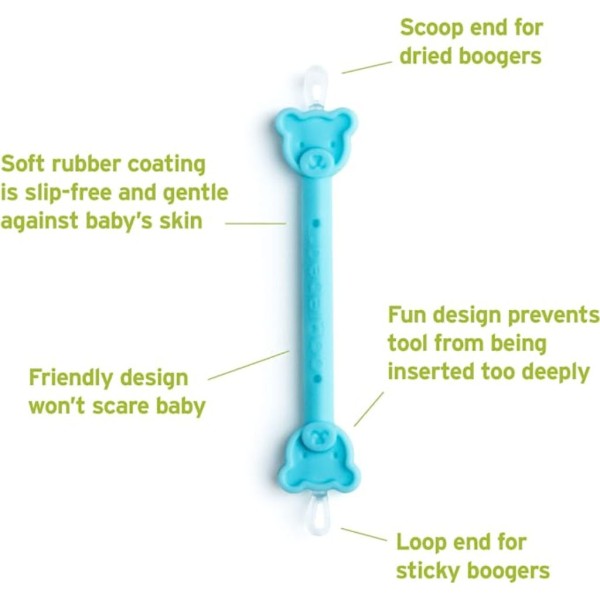 oogiebear two pack patented curved scoop and loop; safe baby nasal booger and ear cleaner baby nose cleaner gadget for infants and toddlers. dual earwax snot removal orange seafoam (no c ( (3)