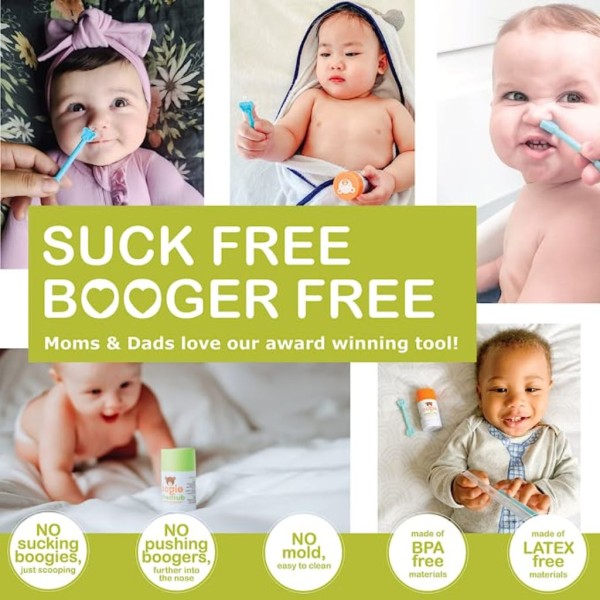 oogiebear two pack patented curved scoop and loop; safe baby nasal booger and ear cleaner baby nose cleaner gadget for infants and toddlers. dual earwax snot removal orange seafoam (no c ( (5)