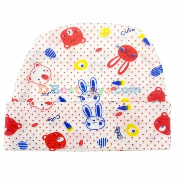 baby pattern cap red bear & bunny