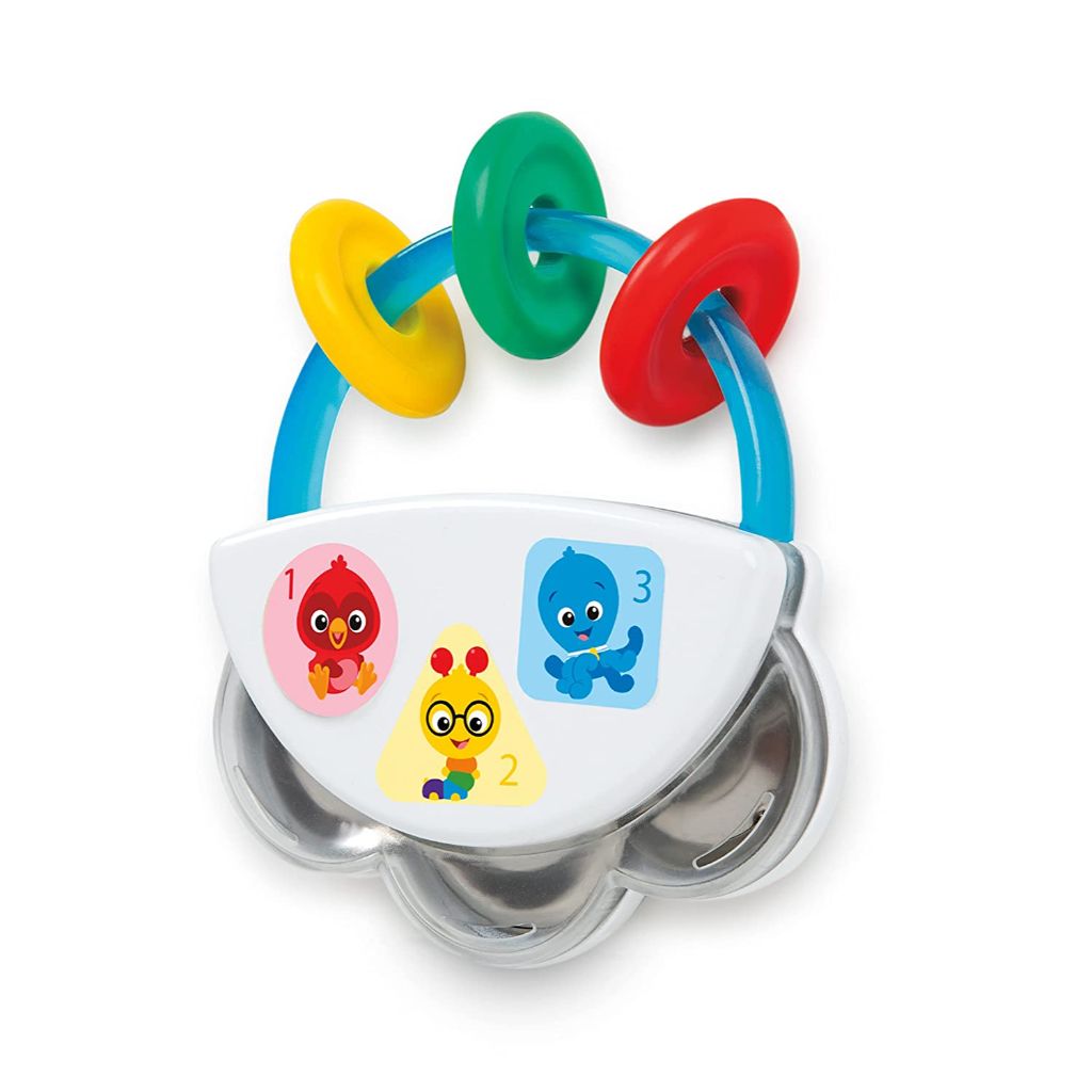 baby einstein tiny tambourine musical toy & rattle, bpa free, take along, age 3 months+