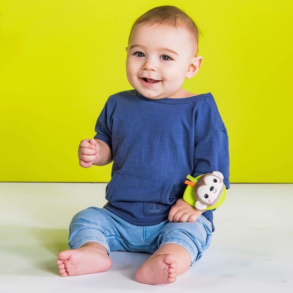 bright starts rattle & teethe wrist pals toy – monkey & elephant, newborn +1