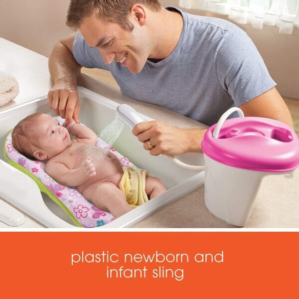 summer newborn to toddler bath center and shower (pink) – bathtub includes four stages that grow with your child 2