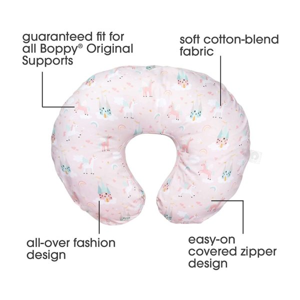 boppy original support cover, fka boppy nursing pillow cover, pink unicorns and castles1