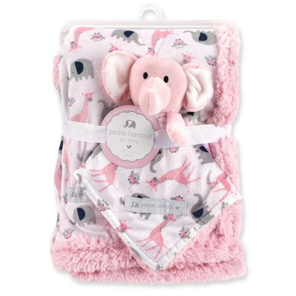 petite l’amour pink elephant baby girl plush sherpa blanket