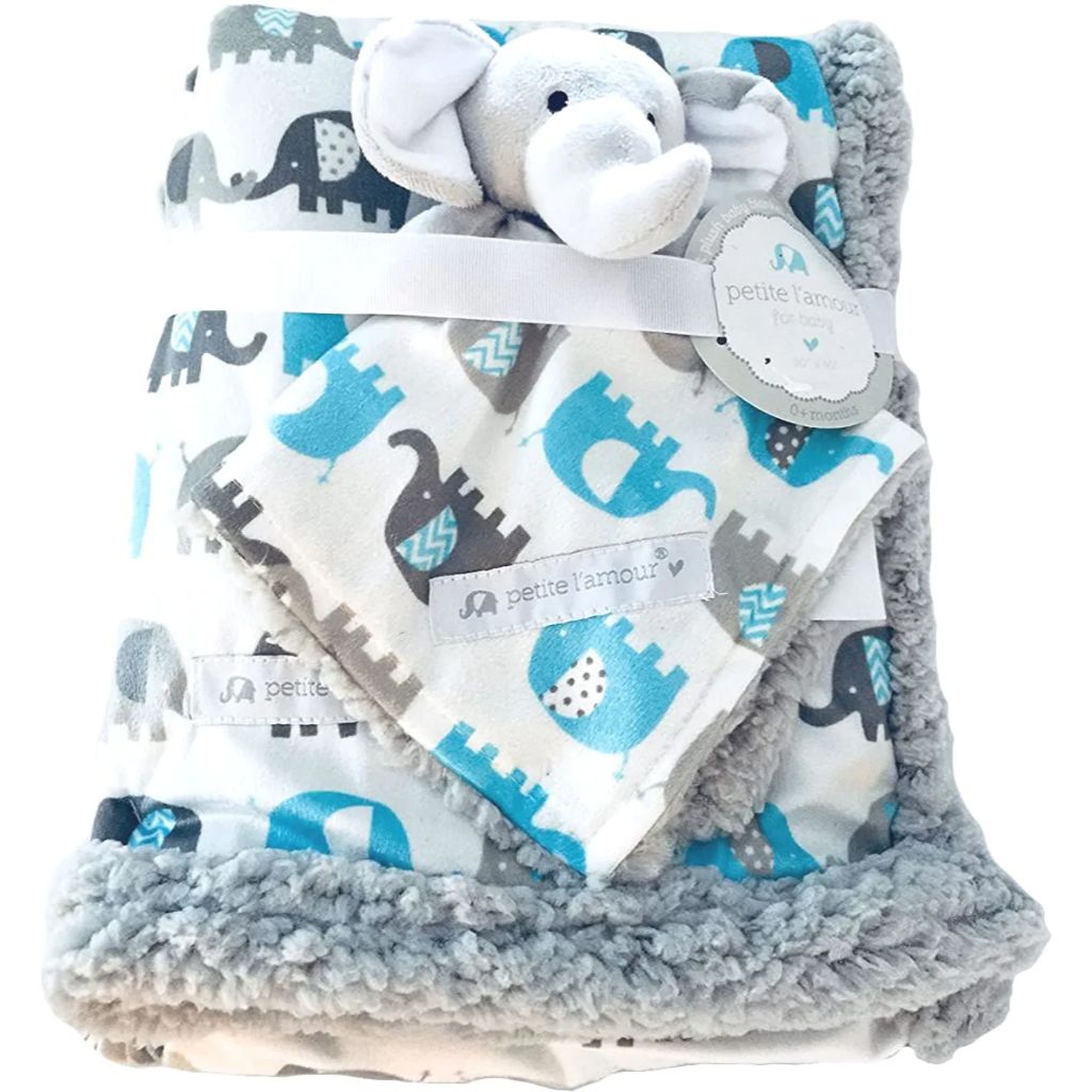 petite l'amour soft plush blanket and blankie pal set elephant (1)