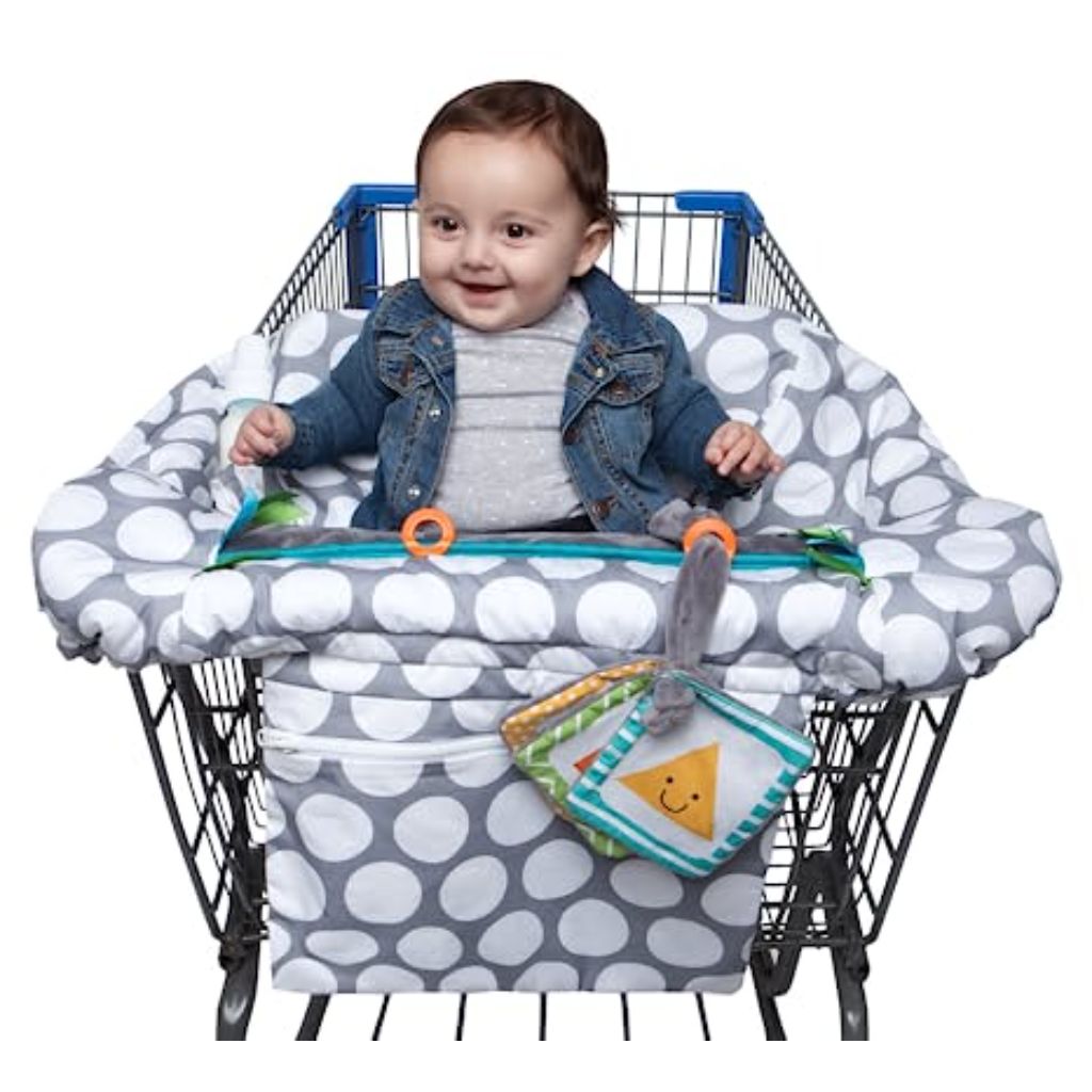 boppy shopping cart and high chair coverâ€”preferred gray jumbo dots with attached crinkle book toy with integrated storage pouch, 6 48 months, 1 count (pack of 1) (1)