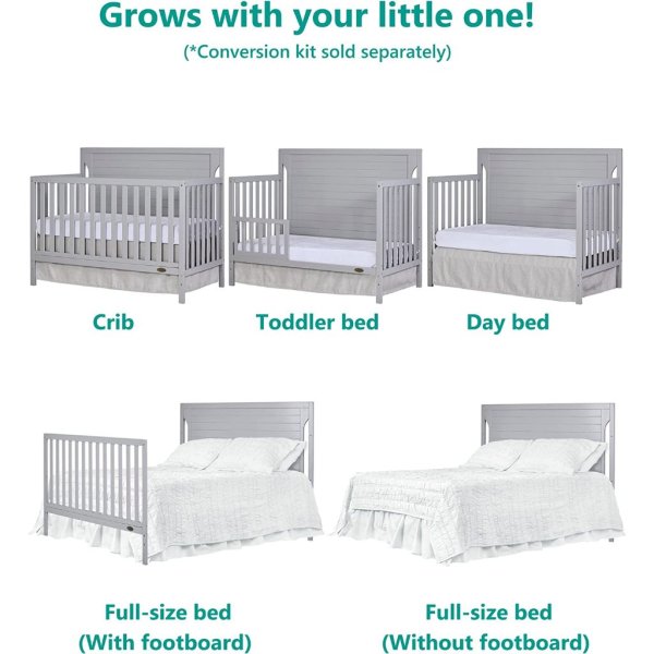 dream on me cape cod 5 in 1 convertible crib in pebble grey, greenguard gold certified , 50x30x44 inch6